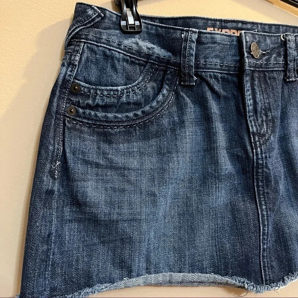 Express Vtg y2k Micro Mini Skirt Denim Jean Low Rise Preppy Sz 6 - Picture 2 of 9